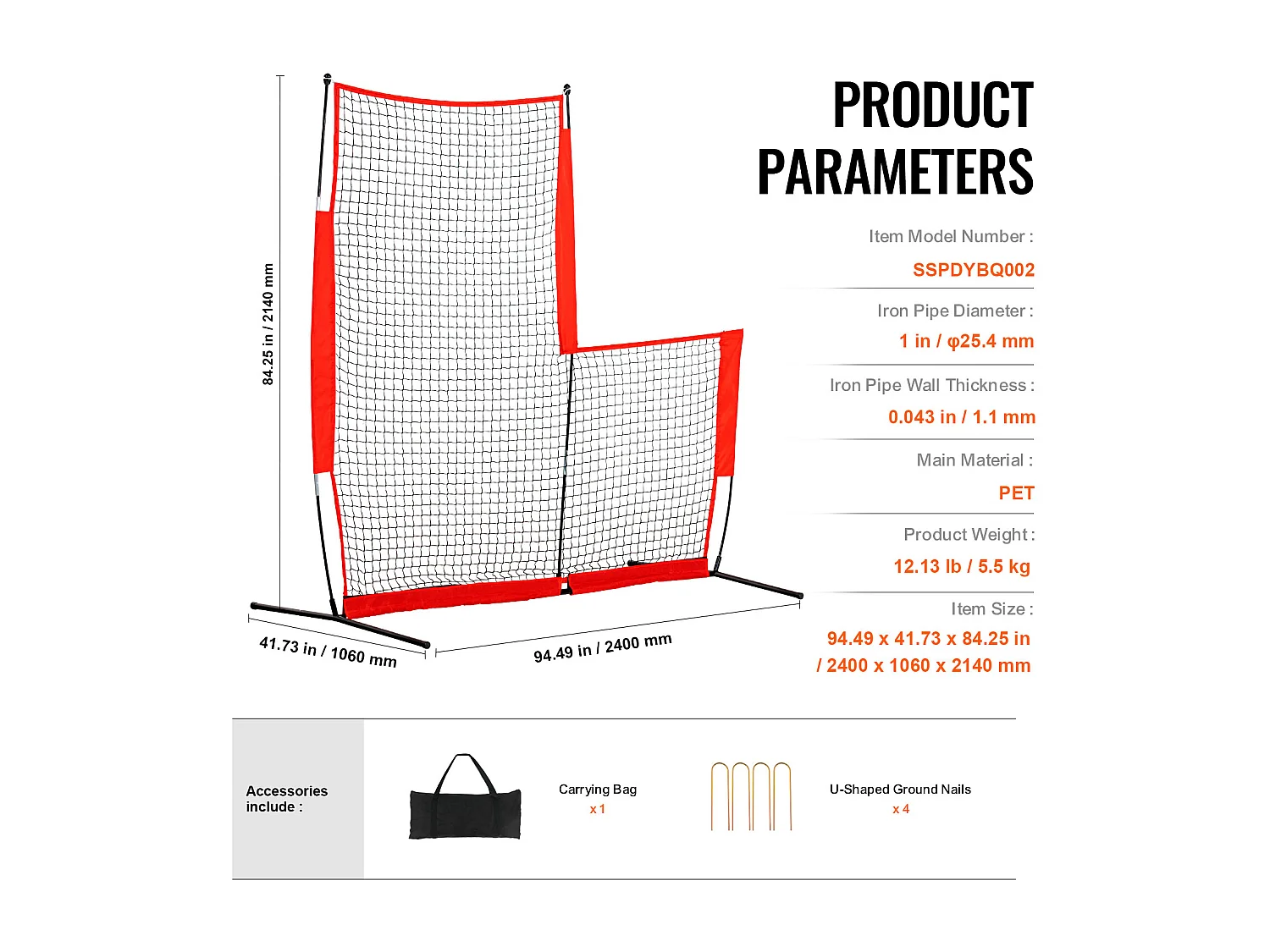 Filet de Baseball SucceBuy en Forme de L de 210 x 210cm pour Cage de Frappeurs, Écran de Softball