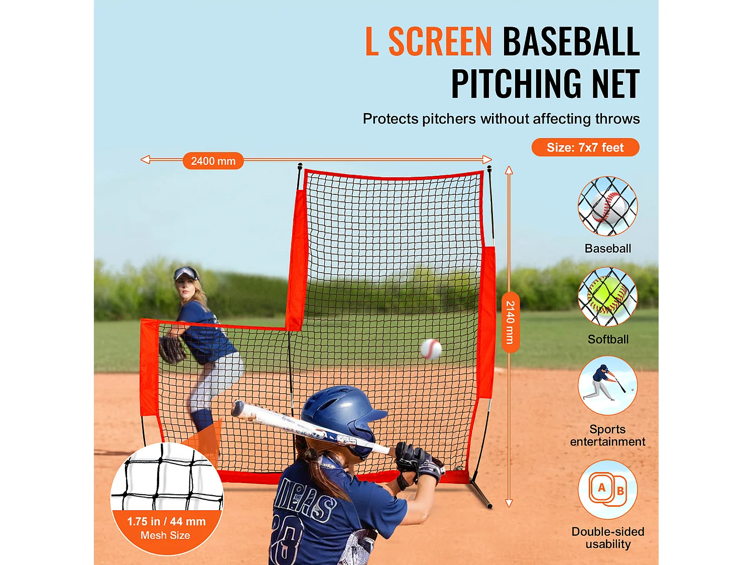 Filet de Baseball SucceBuy en Forme de L de 210 x 210cm pour Cage de Frappeurs, Écran de Softball