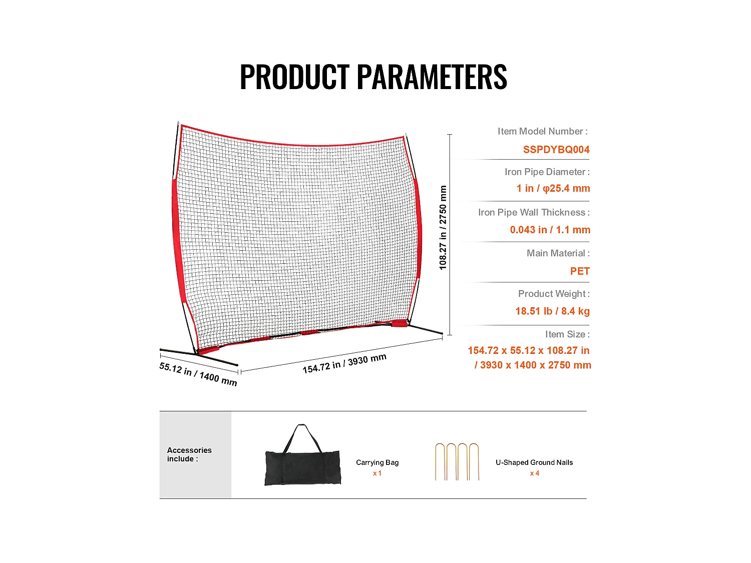 Filet de Protection Barricade SucceBuy, Filet d'Entraînement pour Softball, 360 x 270cm, Écran d'Entraînement pour Baseball, Softball, Football, Hockey