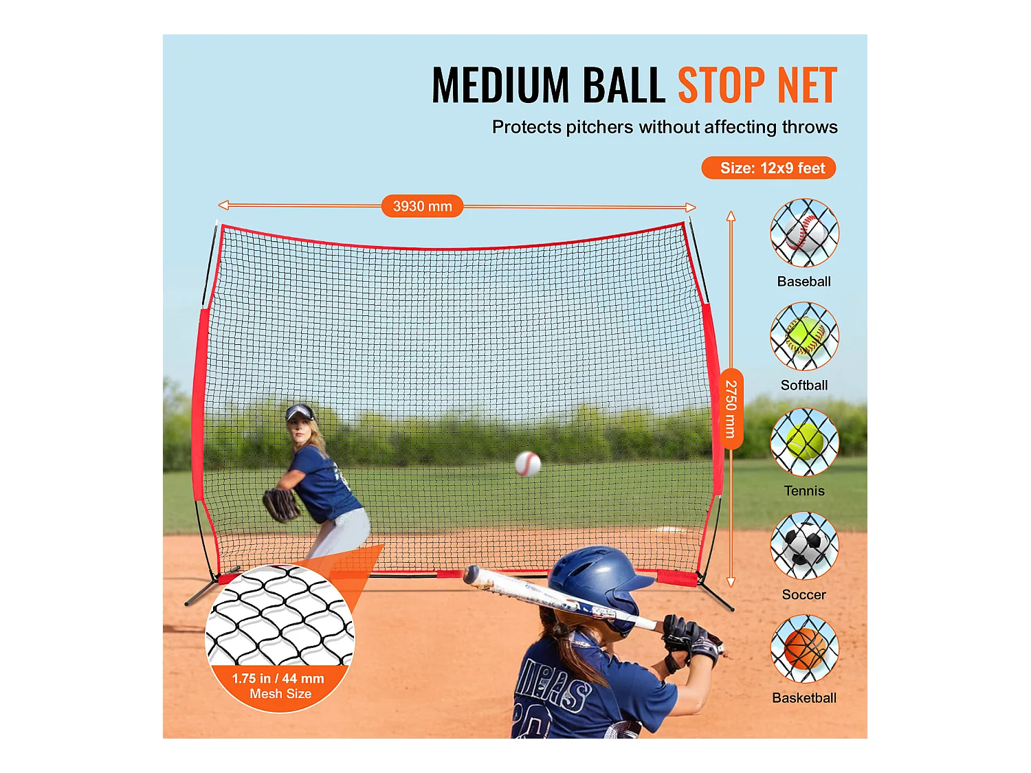 Filet de Protection Barricade SucceBuy, Filet d'Entraînement pour Softball, 360 x 270cm, Écran d'Entraînement pour Baseball, Softball, Football, Hockey