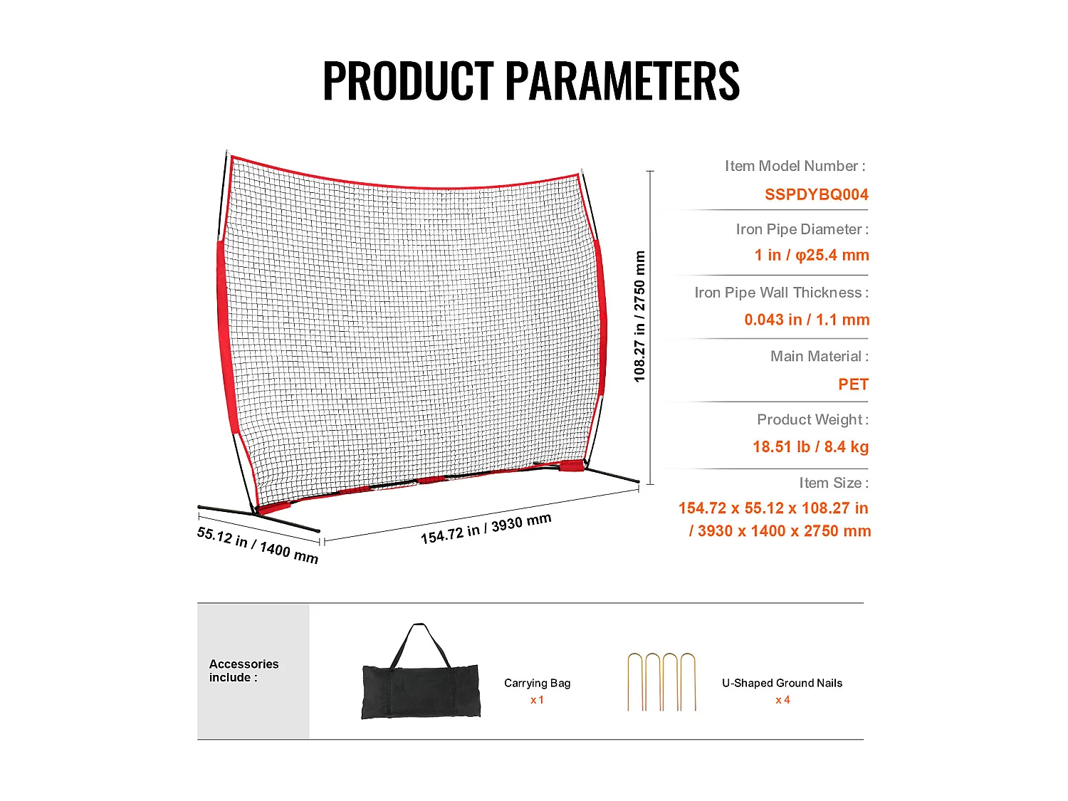 Filet de Protection Barricade SucceBuy, Filet d'Entraînement pour Softball, 360 x 270cm, Écran d'Entraînement pour Baseball, Softball, Football, Hockey