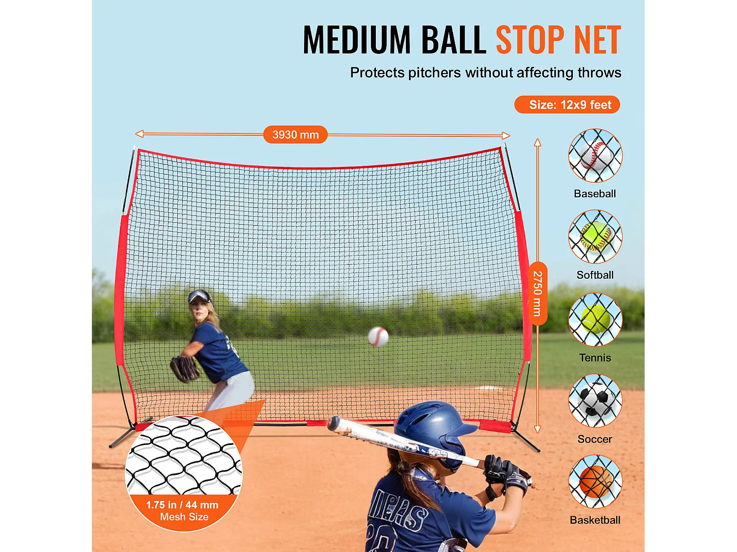 Filet de Protection Barricade SucceBuy, Filet d'Entraînement pour Softball, 360 x 270cm, Écran d'Entraînement pour Baseball, Softball, Football, Hockey