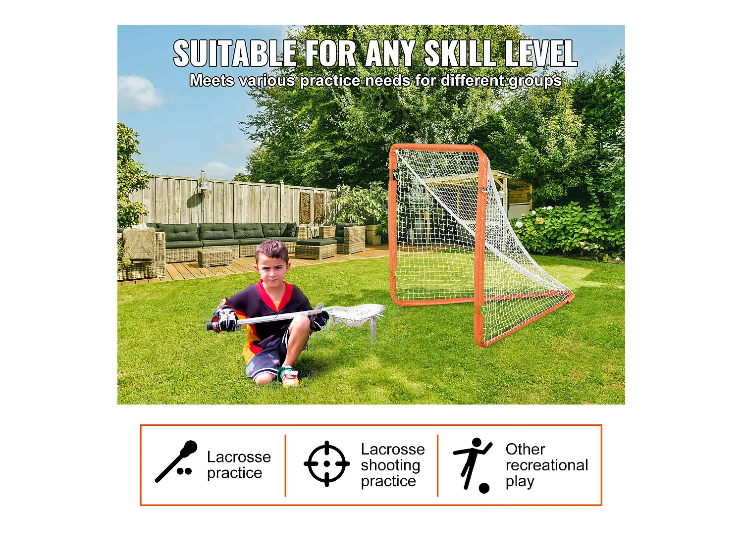 Filet de But de Crosse SucceBuy 10 x 10cm, Filet de Crosse Pliable pour Enfants avec Sac de Transport, Filet d'Entraînement Durable pour l'Arrière-Cour