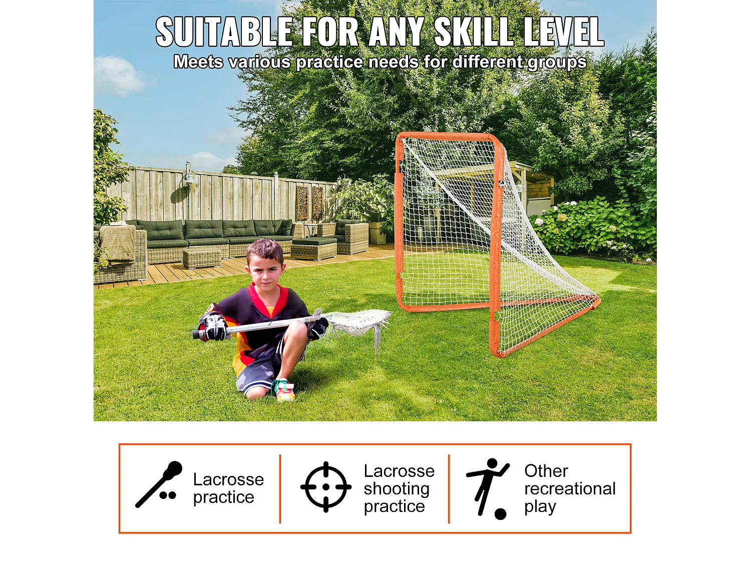 Filet de But de Crosse SucceBuy 10 x 10cm, Filet de Crosse Pliable pour Enfants avec Sac de Transport, Filet d'Entraînement Durable pour l'Arrière-Cour