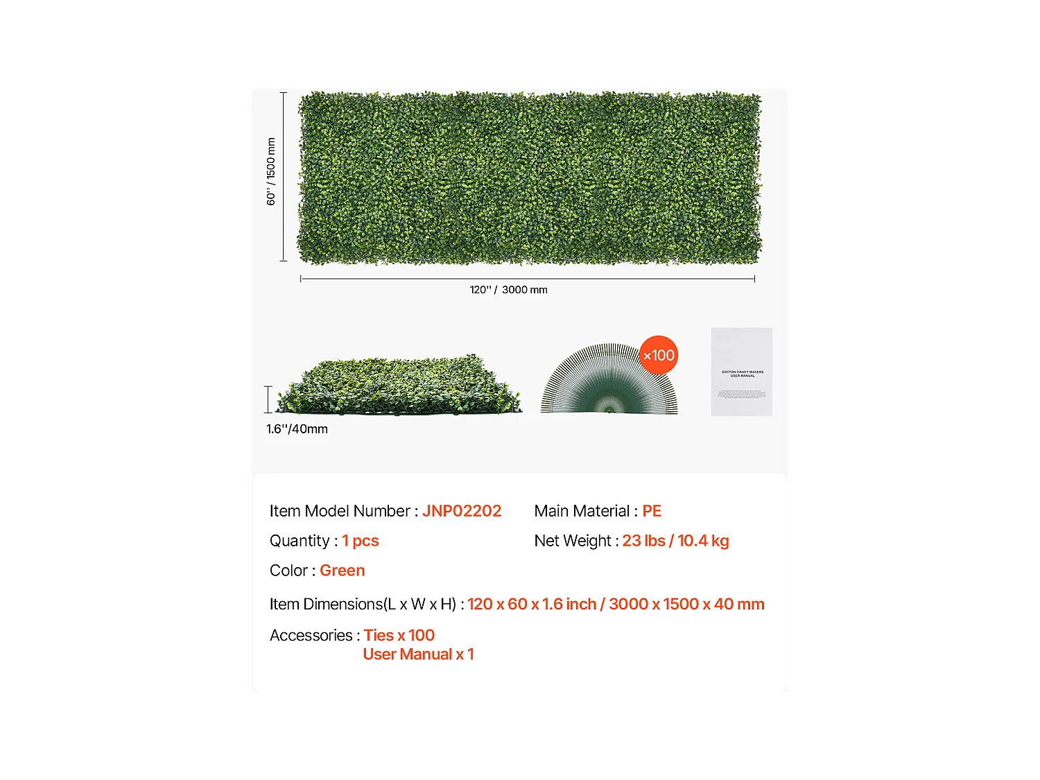 Panneaux Artificiels, SucceBuy Panneau Mural en Gazon Artificiel 300 × 150 cm, Milan Greenery pour plus d'Intimité et de Décoration