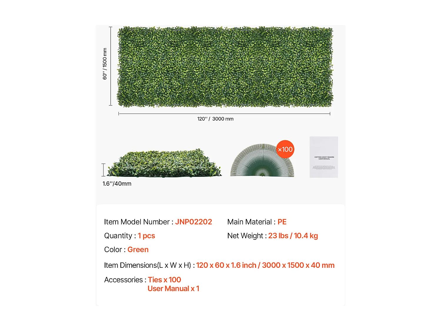 Panneaux Artificiels, SucceBuy Panneau Mural en Gazon Artificiel 300 × 150 cm, Milan Greenery pour plus d'Intimité et de Décoration