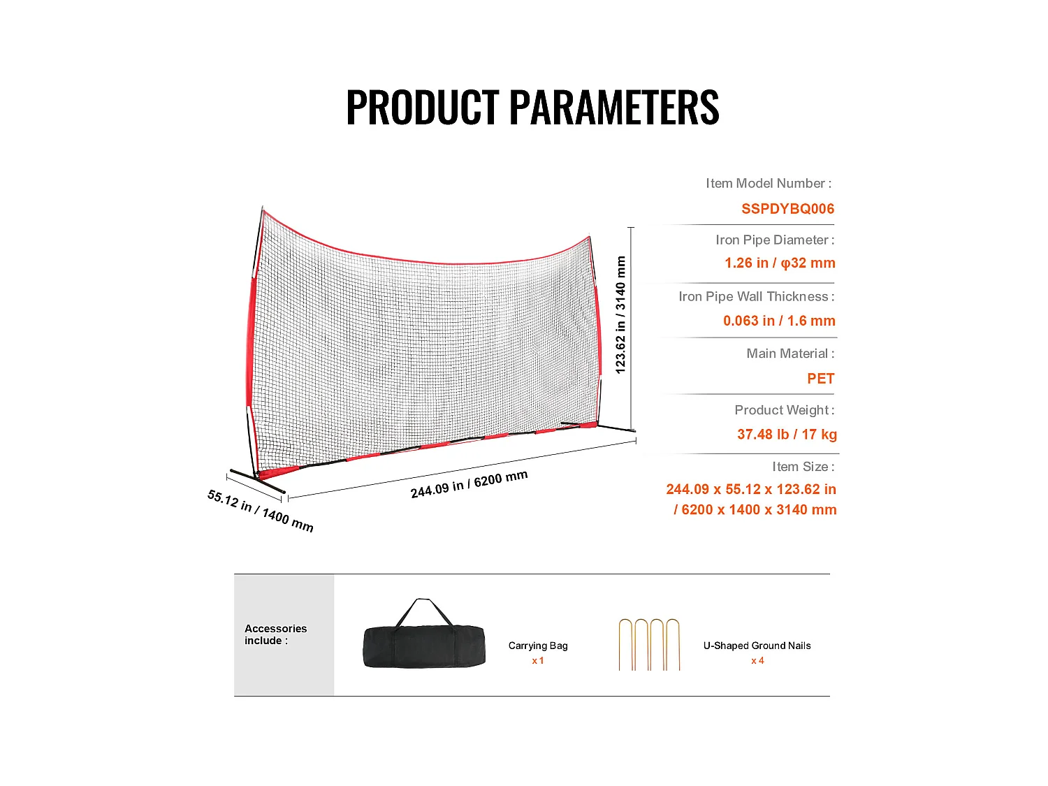 Filet de Protection SucceBuy, 51 x 25cm, Filet de Protection pour le Sport, Équipement d'Entraînement Portable avec Sac de Transport, Écran de Protection