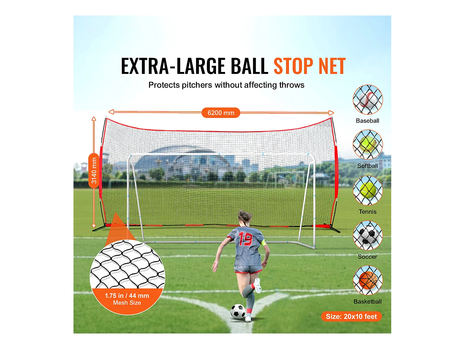 Filet de Protection SucceBuy, 51 x 25cm, Filet de Protection pour le Sport, Équipement d'Entraînement Portable avec Sac de Transport, Écran de Protection