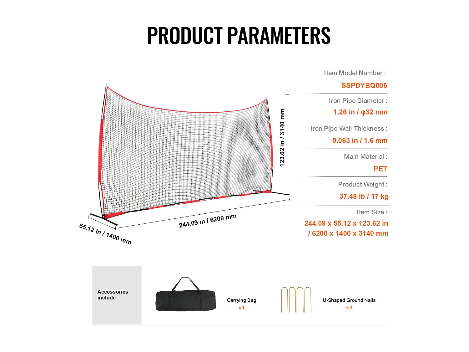 Filet de Protection SucceBuy, 51 x 25cm, Filet de Protection pour le Sport, Équipement d'Entraînement Portable avec Sac de Transport, Écran de Protection