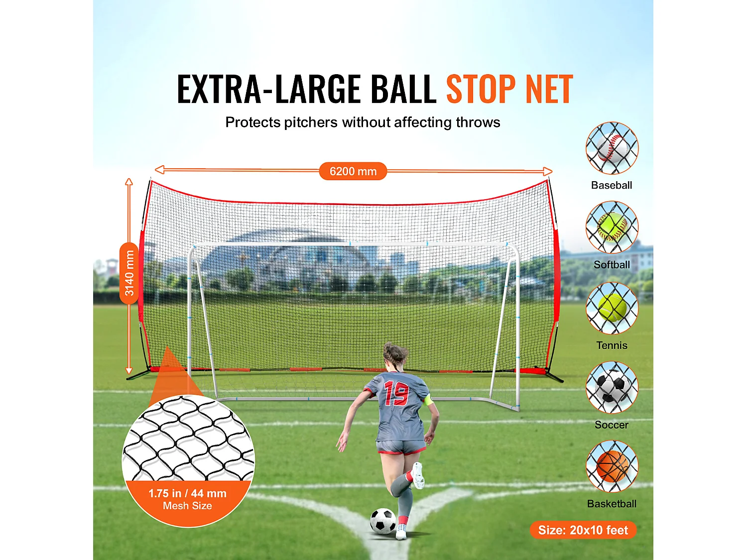 Filet de Protection SucceBuy, 51 x 25cm, Filet de Protection pour le Sport, Équipement d'Entraînement Portable avec Sac de Transport, Écran de Protection