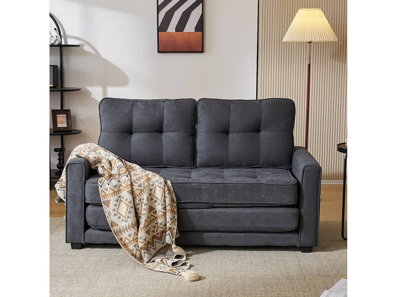 Canapé droit gris  - Canapé avec poches de rangement et coussins - pour le salon