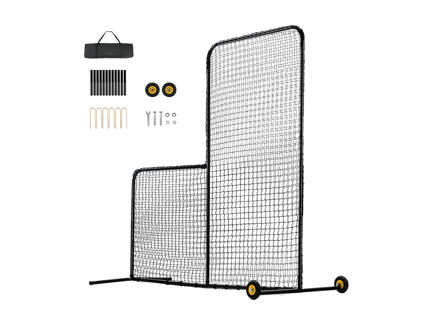 Rete da Baseball SucceBuy, 210 x 210cm, Rete da Battuta Portatile a Forma di L con Borsa di Trasporto, Pioli da Terra, Protezione Lancio Robusta