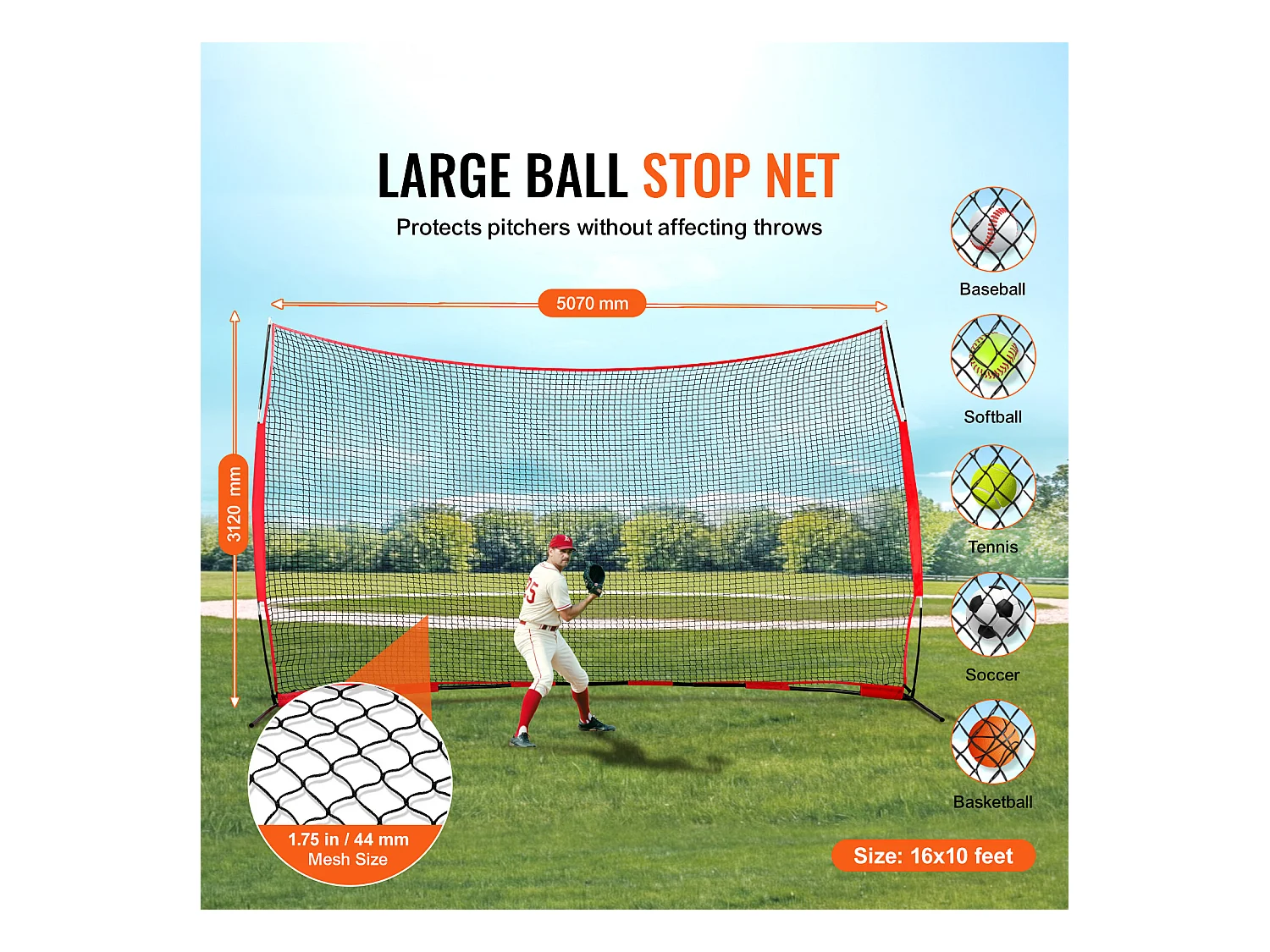 Filet de Protection SucceBuy, 41 x 25 cm, Équipement d'Entraînement Portable avec Sac de Transport, Écran de Protection pour Baseball, Softball, Football