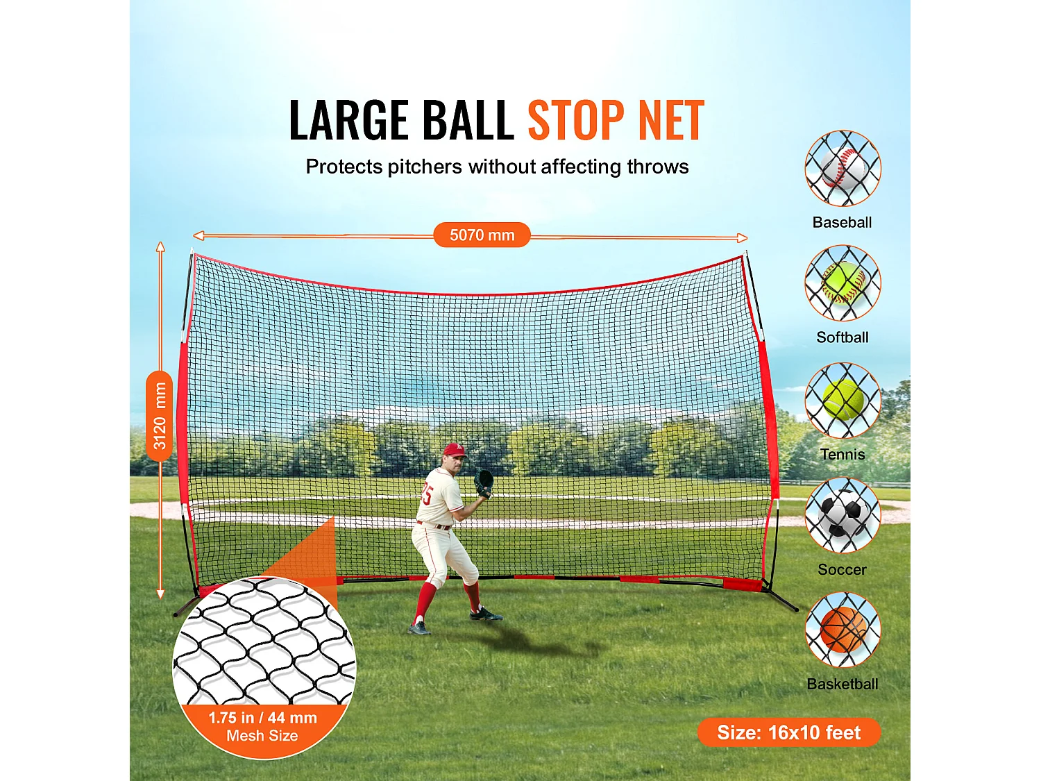 Filet de Protection SucceBuy, 41 x 25 cm, Équipement d'Entraînement Portable avec Sac de Transport, Écran de Protection pour Baseball, Softball, Football