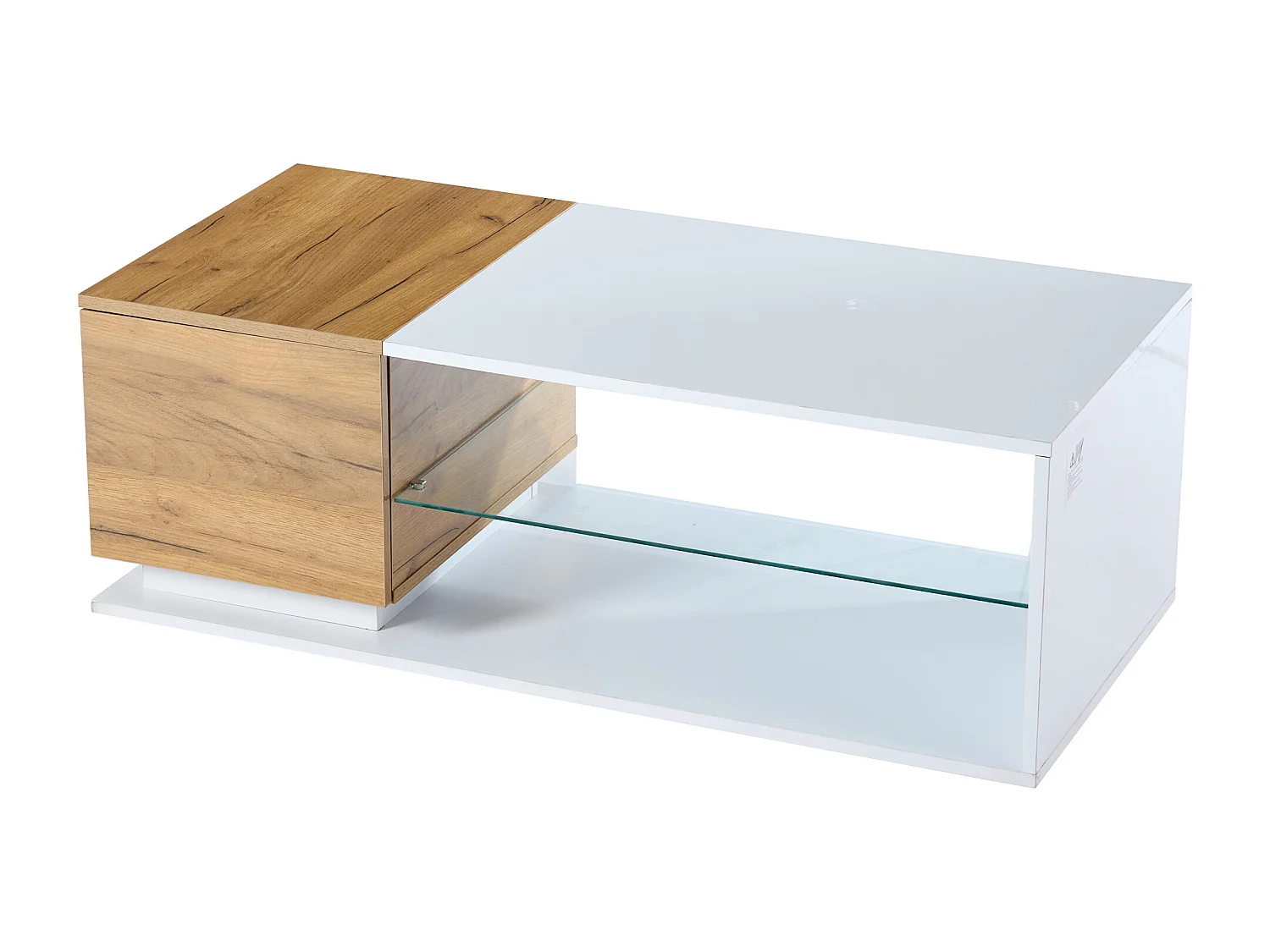 Mesa de centro retangular branca - Mesa de apoio com iluminação LED e 1 porta - espaço de arrumação aberto - para sala de estar