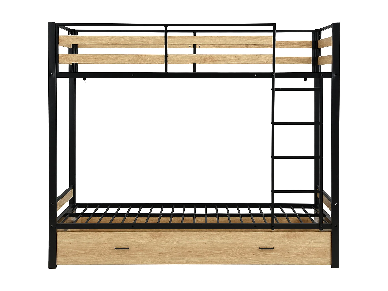 Lits superposés 2 x 90 x 190 cm - 1 tiroir - Métal et MDF - Coloris : Naturel et noir - CASIDIA