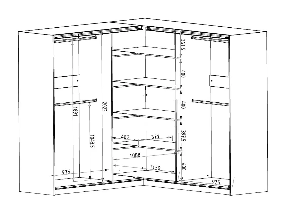 Armoire d'angle 4 portes - Avec miroir - L211 cm - Blanc - LEDORMA