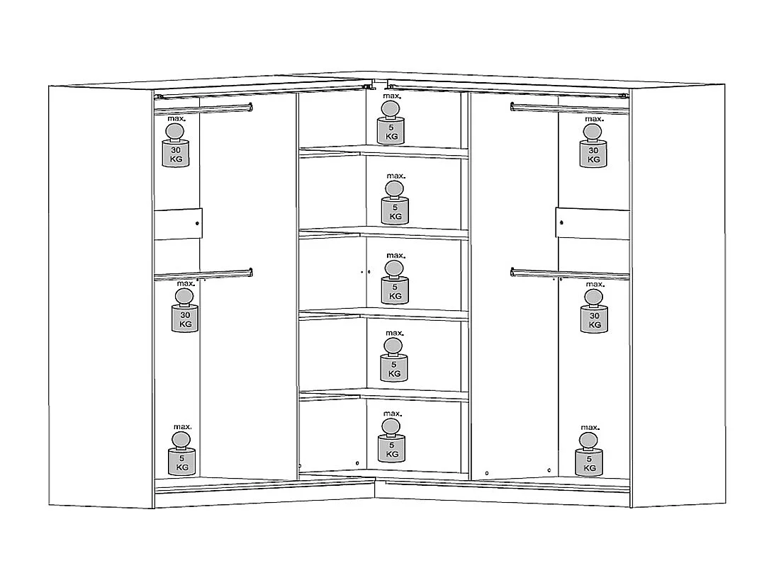 Armoire d'angle 4 portes - Avec miroir - L211 cm - Blanc - LEDORMA
