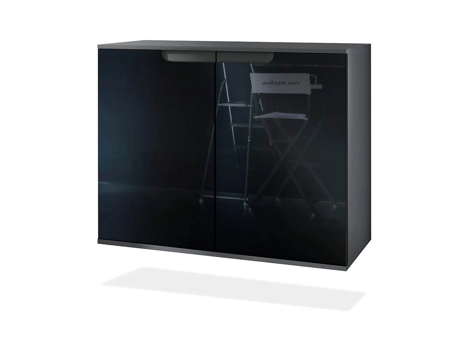 Aparador Sylt V3, Armario de Cocina Moderno con 2 Puertas Grandes antracita mate / negro de alto brillo (92,5 x 73.5 x 35)