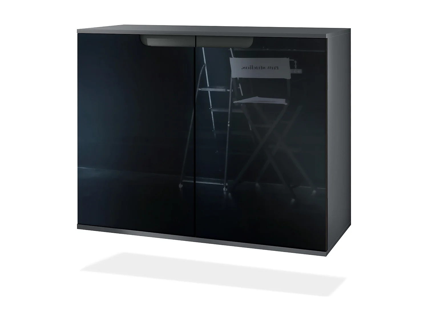 Aparador Sylt V3, Armario de Cocina Moderno con 2 Puertas Grandes antracita mate / negro de alto brillo (92,5 x 73.5 x 35)