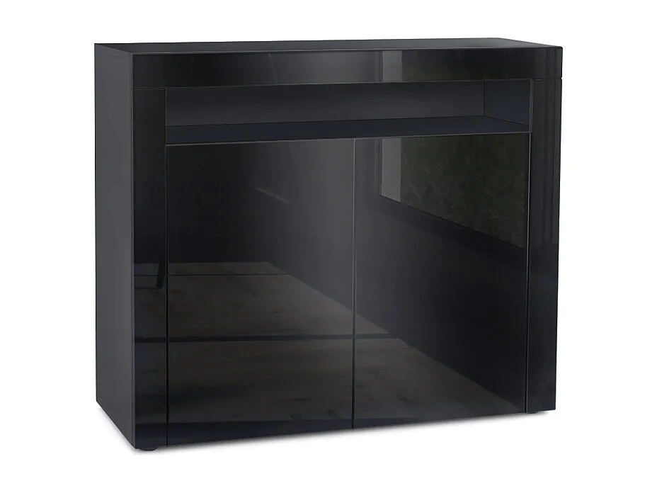 Mobiletto  City, credenza con 2 ante e 1 scomparto aperto, nero opaco/nero lucido/nero lucido (108 x 92 x 40 cm)