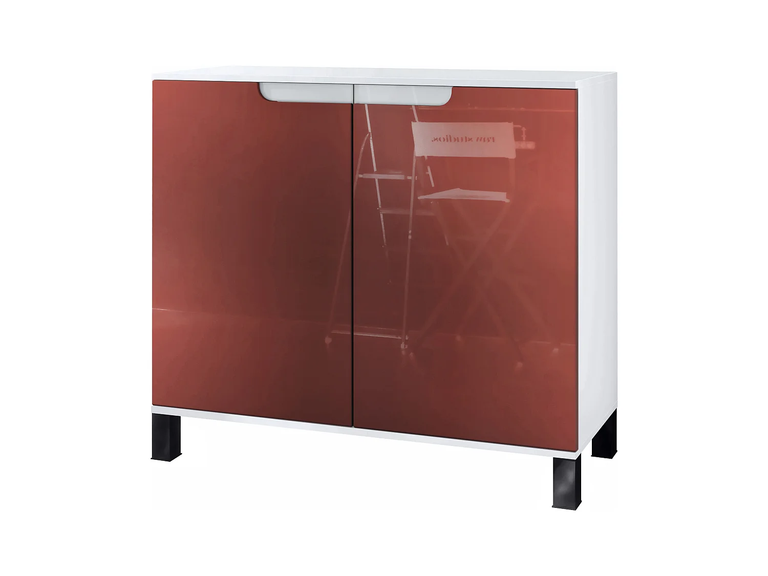 Commode Sylt V3, Buffet de Cuisine Moderne avec 2 Grandes Portes blanc mat / bordeaux haute brillance (92,5 x 84.5 x 35)