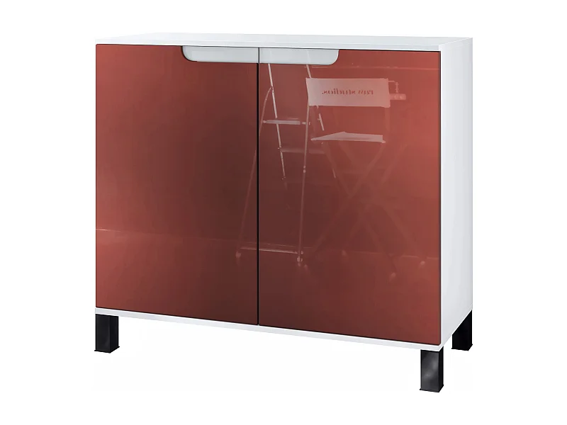 Commode Sylt V3, Buffet de Cuisine Moderne avec 2 Grandes Portes blanc mat / bordeaux haute brillance (92,5 x 84.5 x 35)