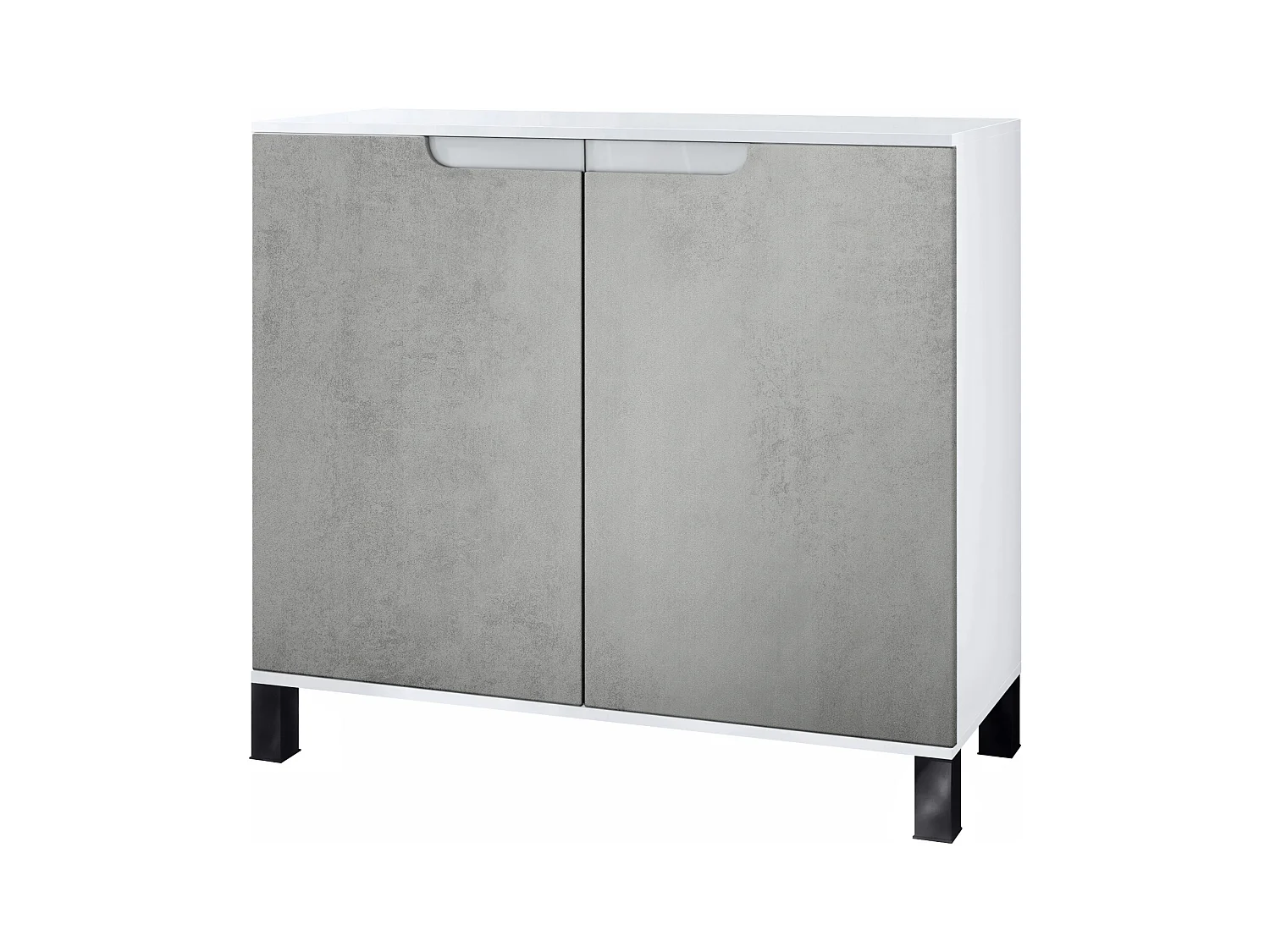 Commode Sylt V3, Buffet de Cuisine Moderne avec 2 Grandes Portes blanc mat / aspect béton oxyde (92,5 x 84.5 x 35)