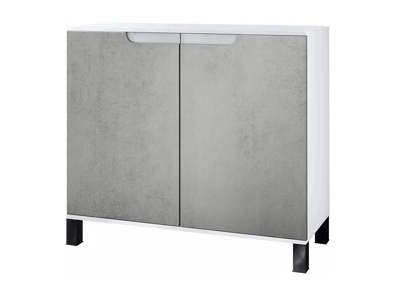 Credenza Sylt V3, Mobile da Cucina Moderno con 2 Grandi Ante bianco opaco / ottica cermento ossido (92,5 x 84.5 x 35)