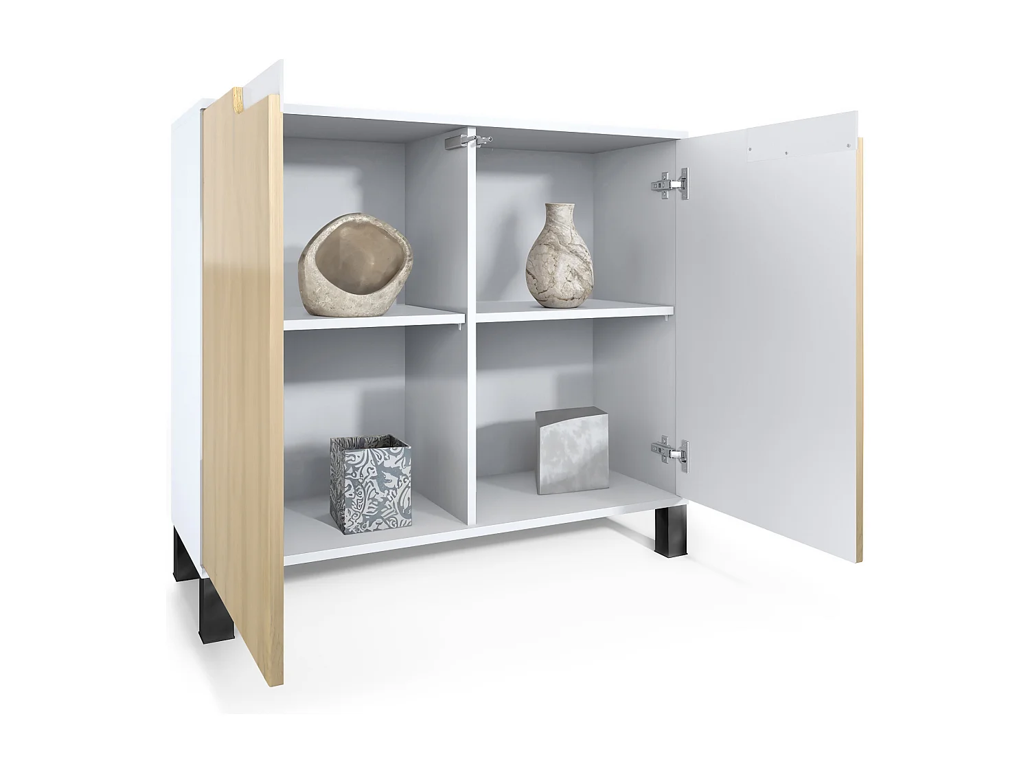 Credenza Sylt V3, Mobile da Cucina Moderno con 2 Grandi Ante bianco opaco / ottica cermento ossido (92,5 x 84.5 x 35)