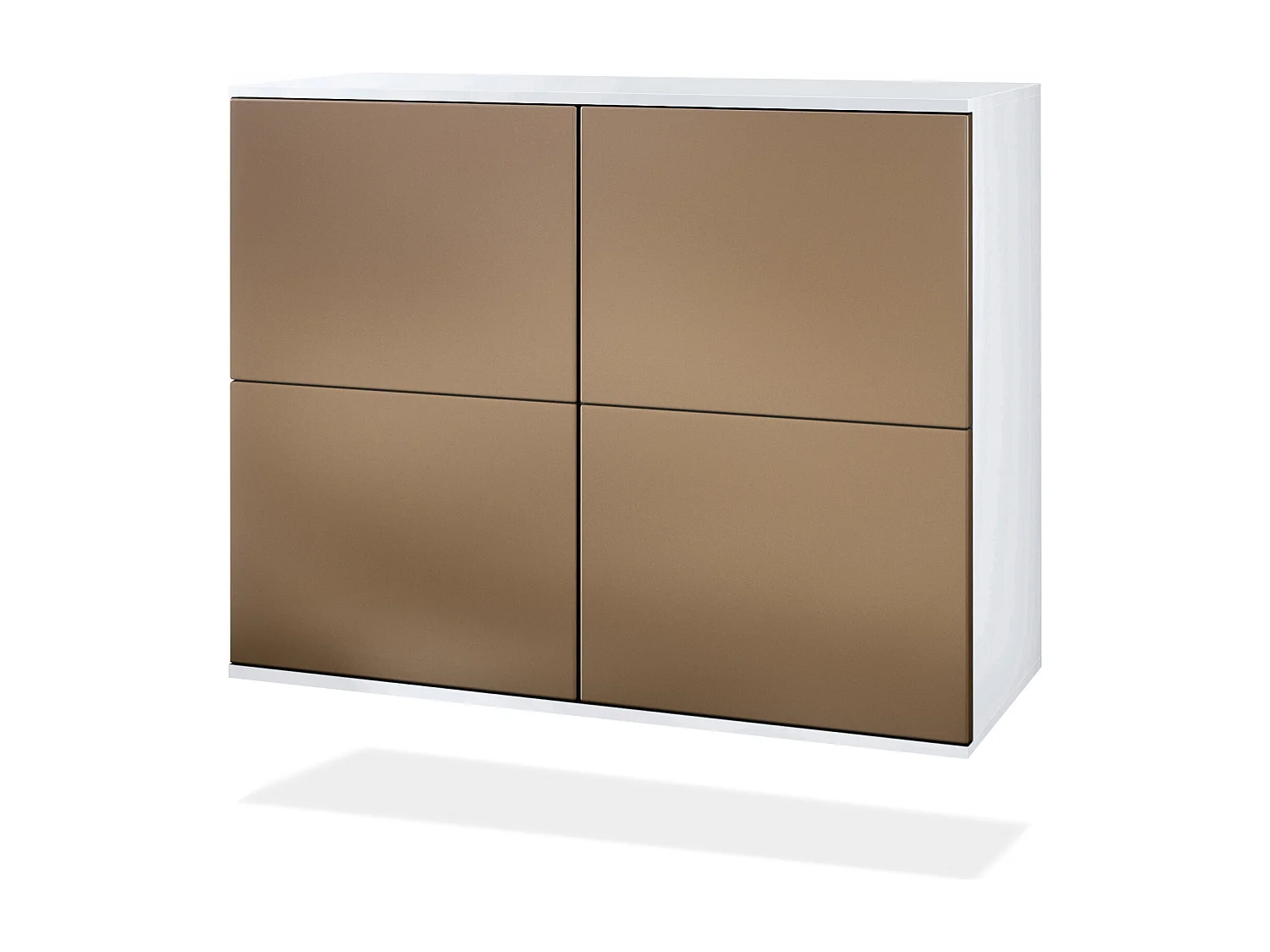 Credenza Rova V3 – Mobile da cucina moderno con 4 ante Push-to-Open bianco opaco / ottica bronzo (92,5 x 73.5 x 35)