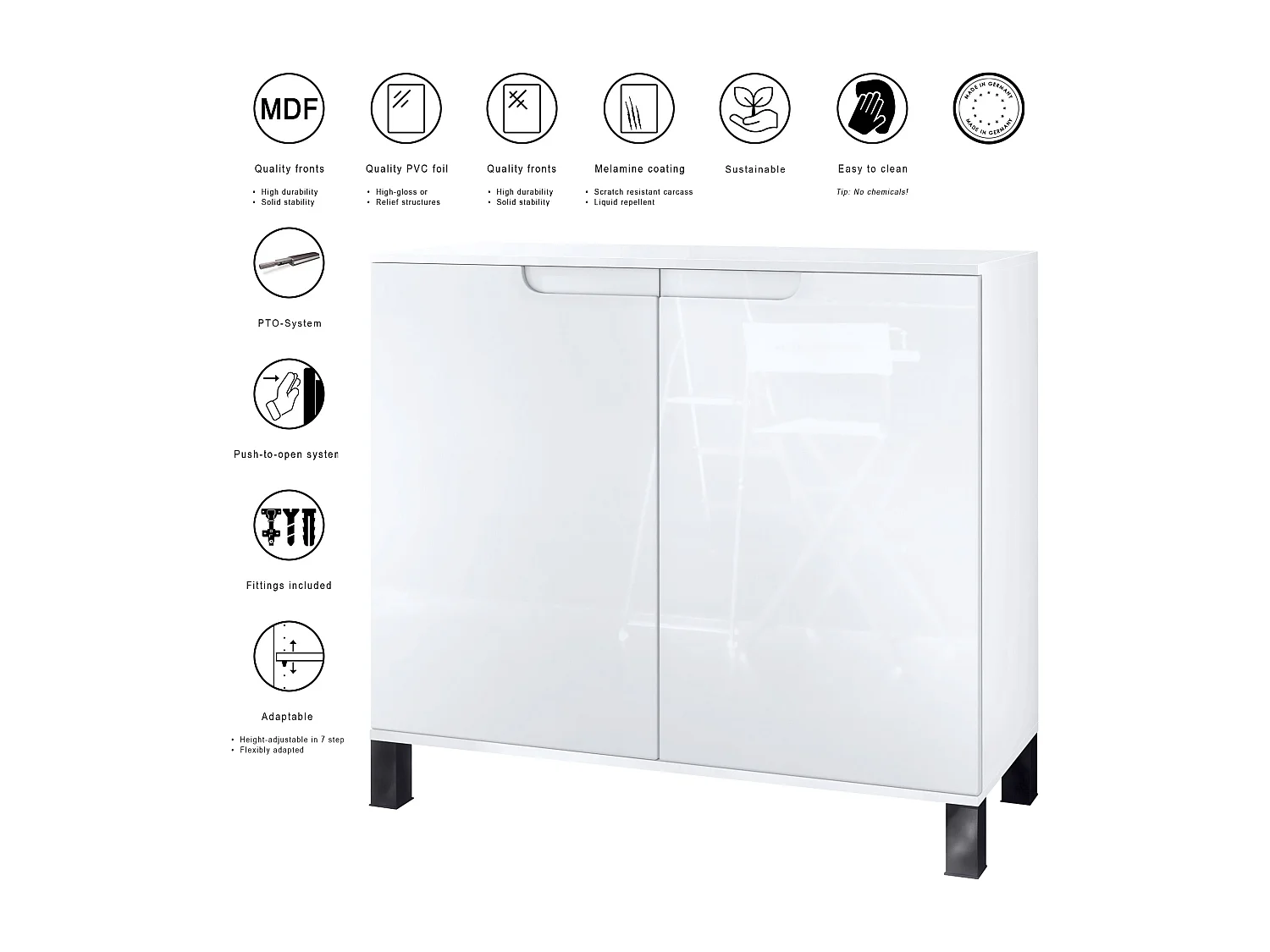 Credenza Sylt V3, Mobile da Cucina Moderno con 2 Grandi Ante bianco opaco / grigio chiaro semilucido (92,5 x 84.5 x 35)