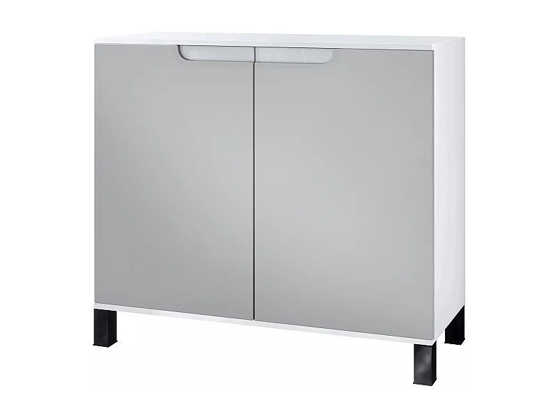 Commode Sylt V3, Buffet de Cuisine Moderne avec 2 Grandes Portes blanc mat / gris clair satiné mat (92,5 x 84.5 x 35)