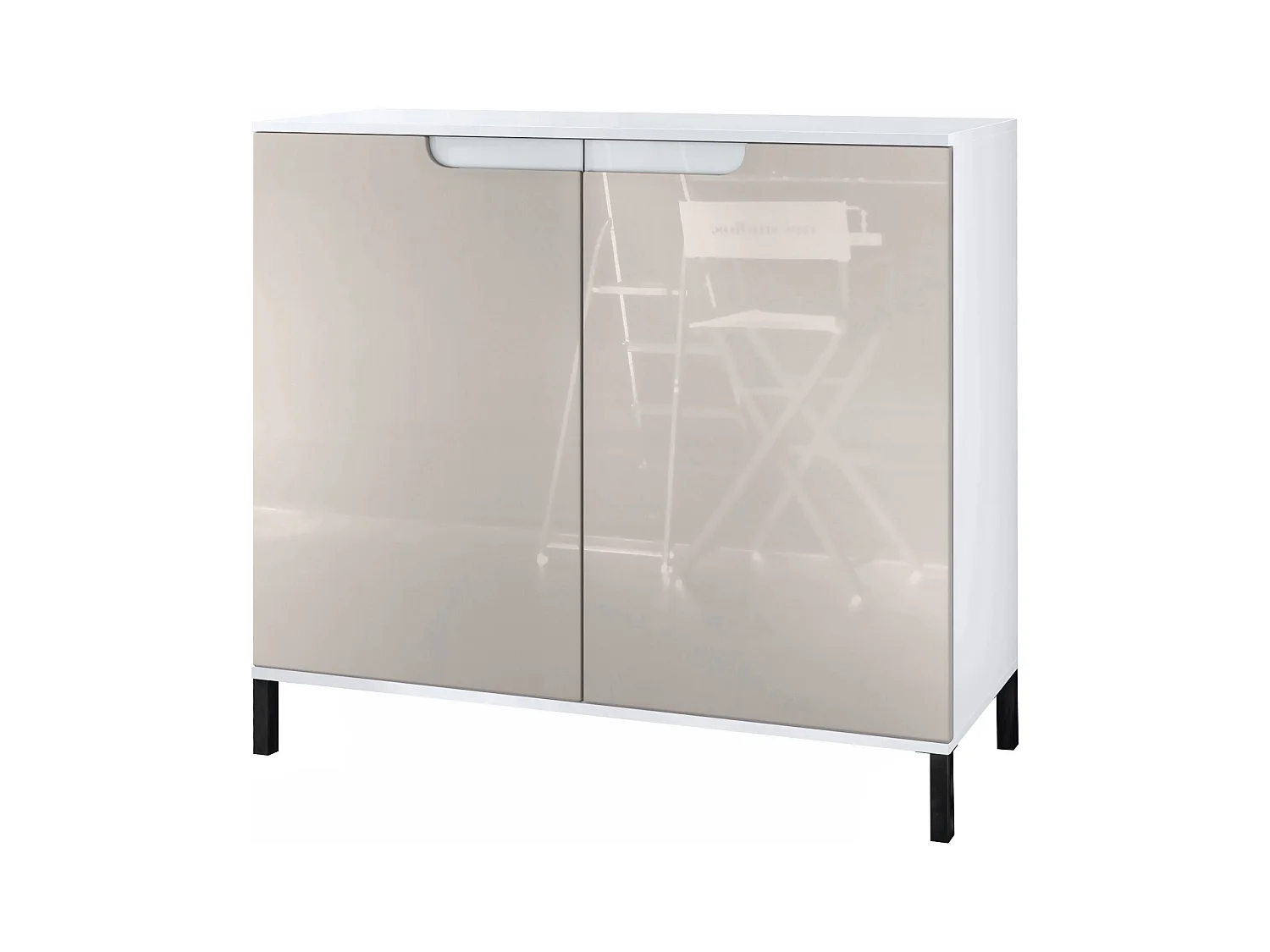 Commode Sylt V3, Buffet de Cuisine Moderne avec 2 Grandes Portes blanc mat / gris sable haute brillance (92,5 x 83.5 x 35)
