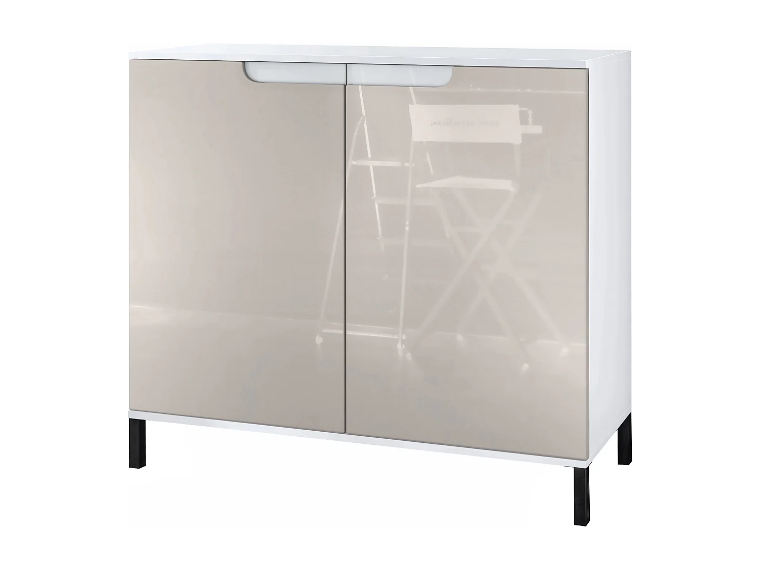 Credenza Sylt V3, Mobile da Cucina Moderno con 2 Grandi Ante bianco opaco / grigio sabbia lucido (92,5 x 83.5 x 35)
