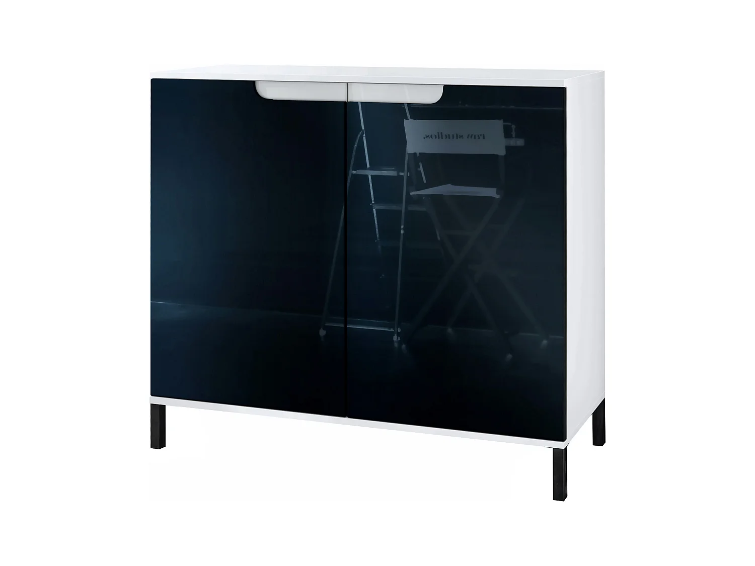 Commode Sylt V3, Buffet de Cuisine Moderne avec 2 Grandes Portes blanc mat / noir haute brillance (92,5 x 83.5 x 35)