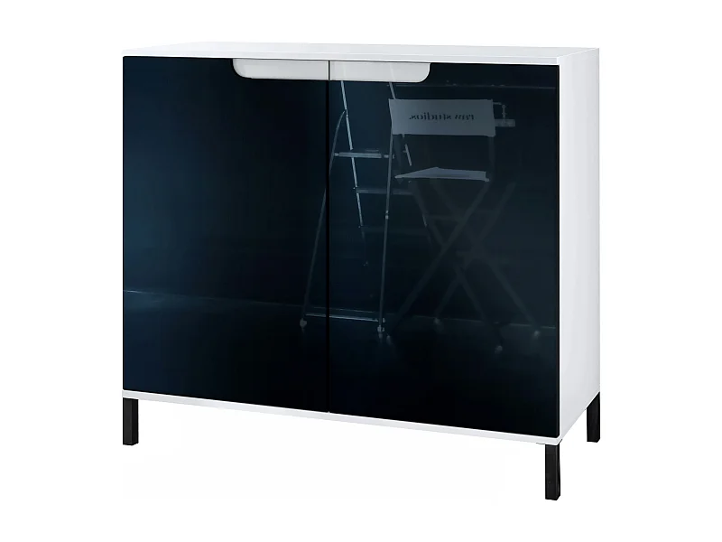 Commode Sylt V3, Buffet de Cuisine Moderne avec 2 Grandes Portes blanc mat / noir haute brillance (92,5 x 83.5 x 35)
