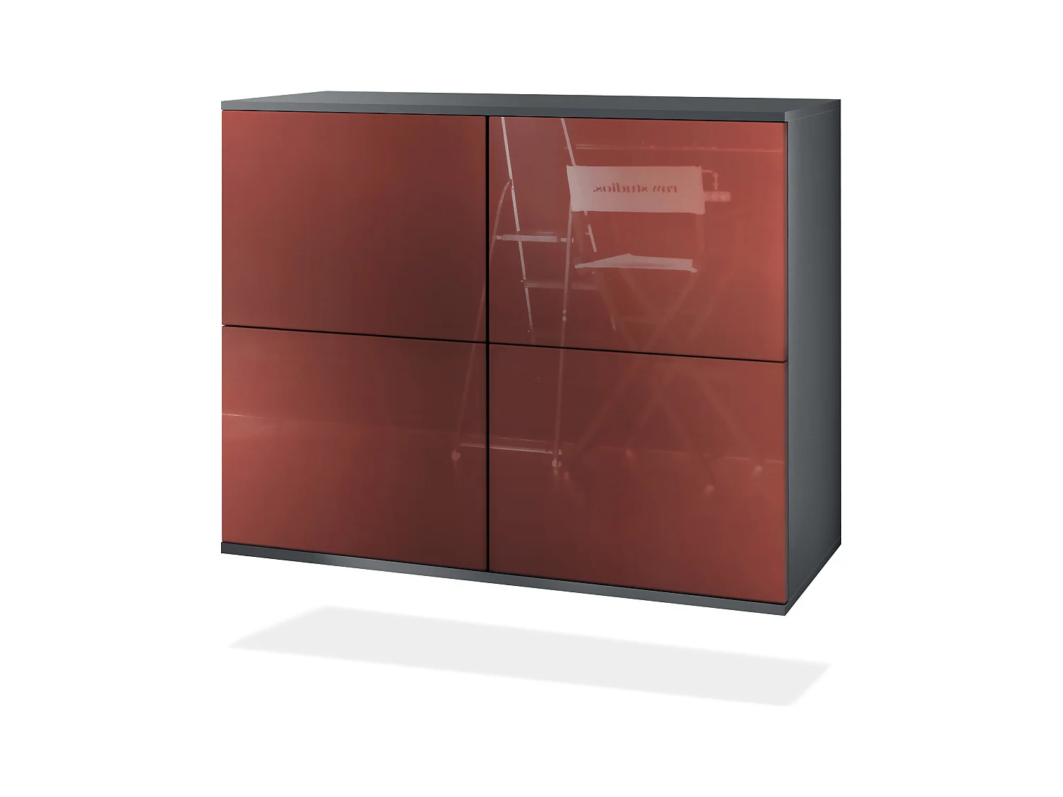 Buffet Rova V3 – Meuble de cuisine moderne avec 4 portes Push-to-Open anthracite mat / bordeaux haute brillance (92,5 x 73.5 x 35)