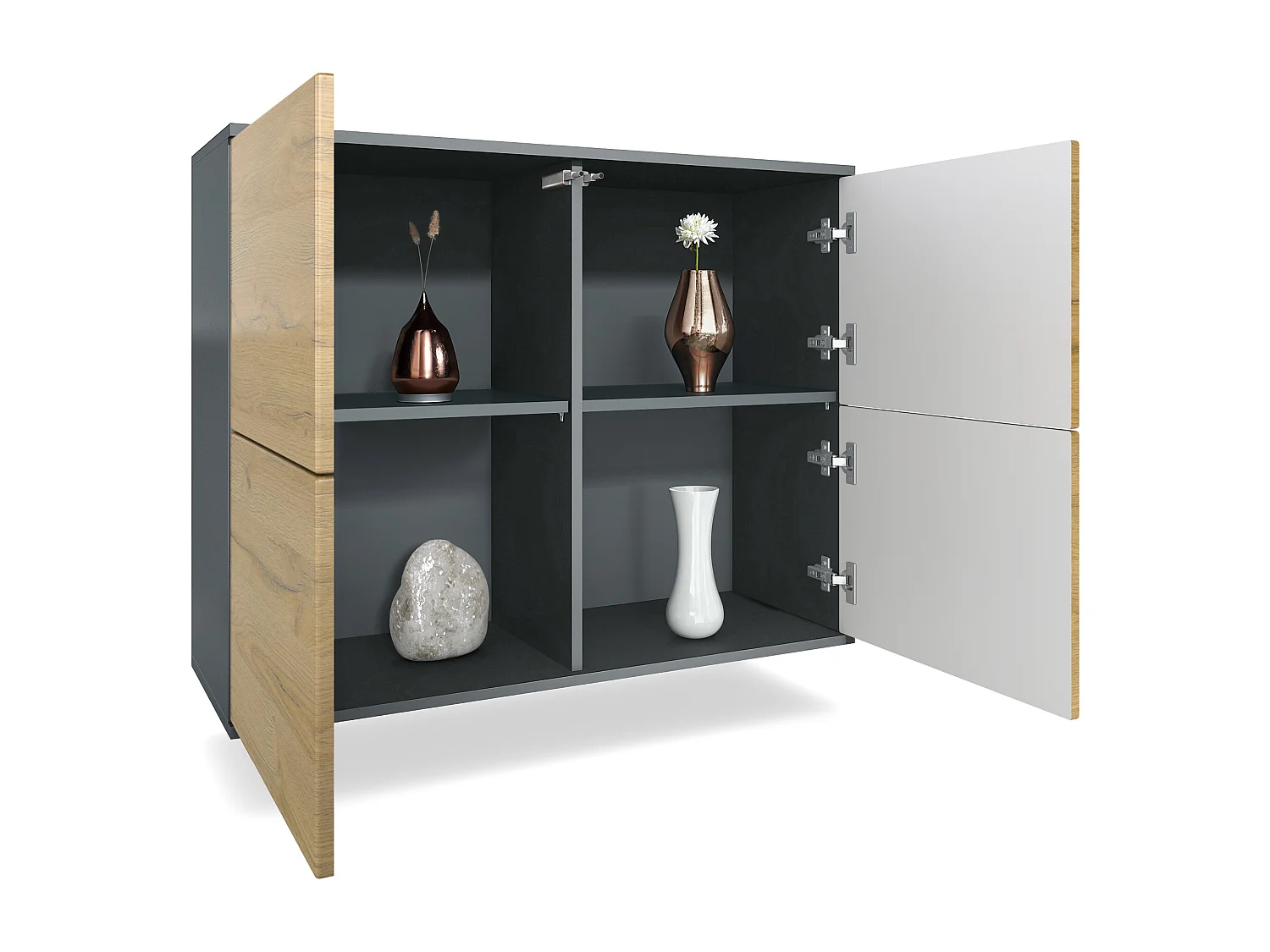 Credenza Rova V3 – Mobile da cucina moderno con 4 ante Push-to-Open antracite opaco  / bordeaux lucido (92,5 x 73.5 x 35)