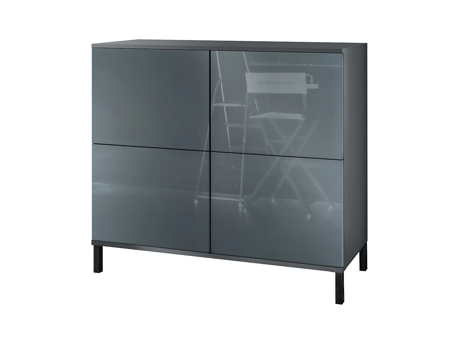 Buffet Rova V3 – Meuble de cuisine moderne avec 4 portes Push-to-Open anthracite mat / gris haute brillance (92,5 x 83.5 x 35)