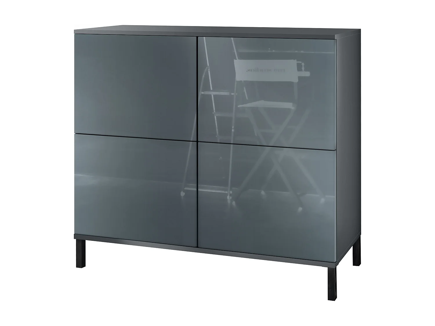 Credenza Rova V3 – Mobile da cucina moderno con 4 ante Push-to-Open antracite opaco  / grigio lucido (92,5 x 83.5 x 35)