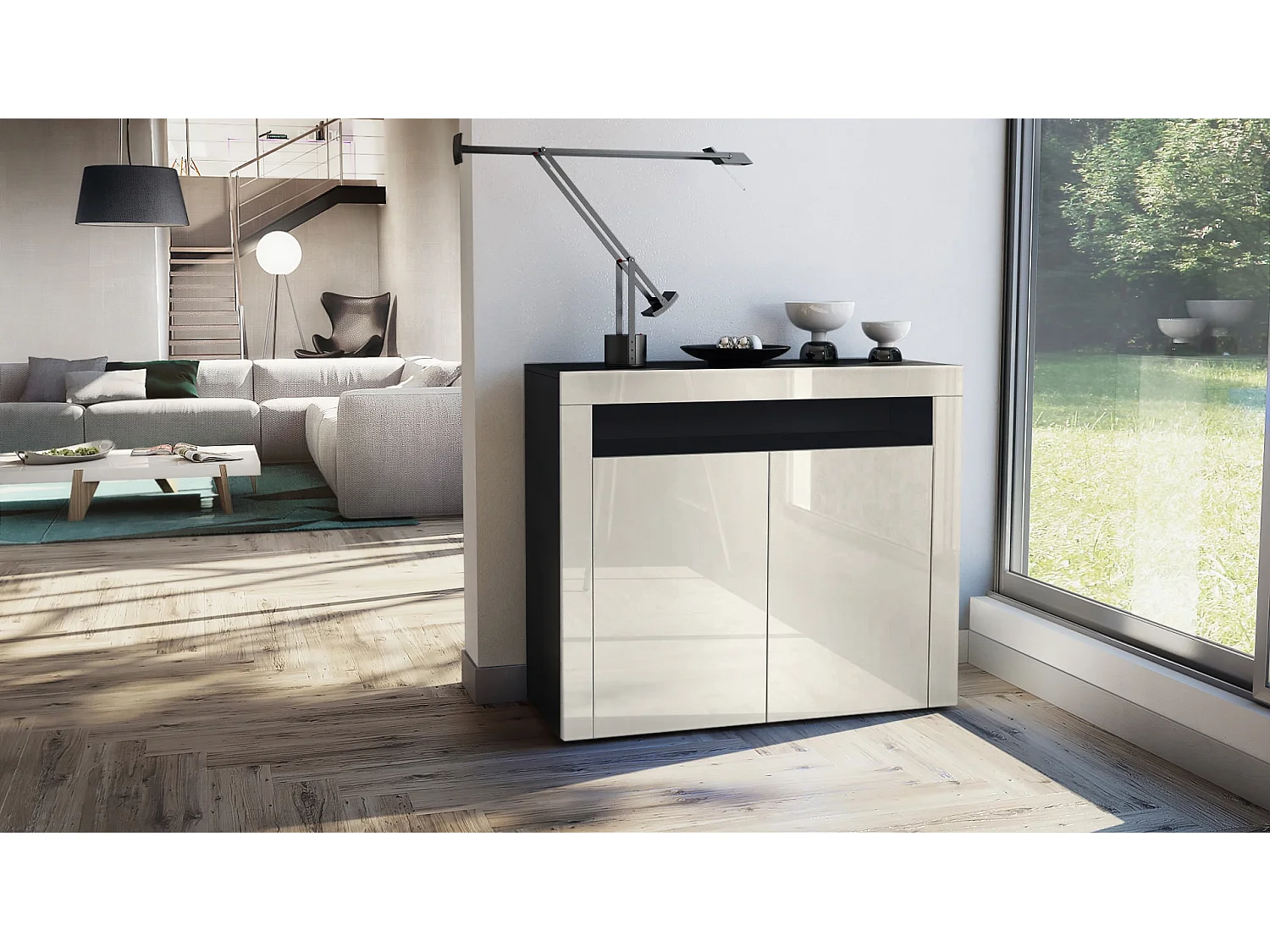 KOMMODE Valencia Creme Hochglanz / Creme Hochglanz