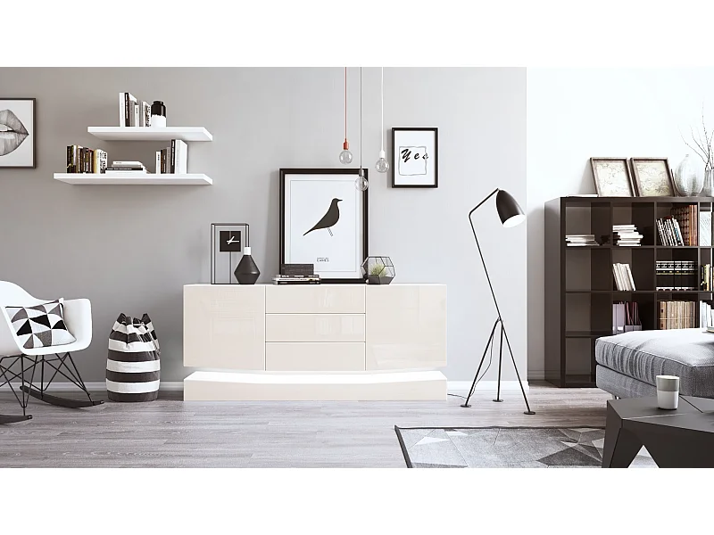 SIDEBOARD City Fronten in Creme Hochglanz