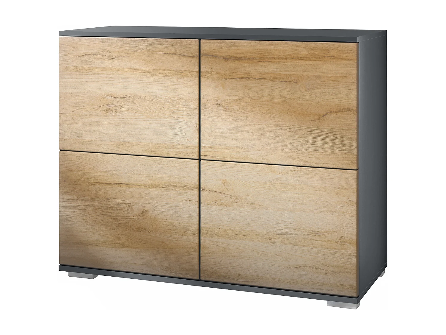 Credenza Rova V3 – Mobile da cucina moderno con 4 ante Push-to-Open antracite opaco  / rovere naturale (92,5 x 75.5 x 35)