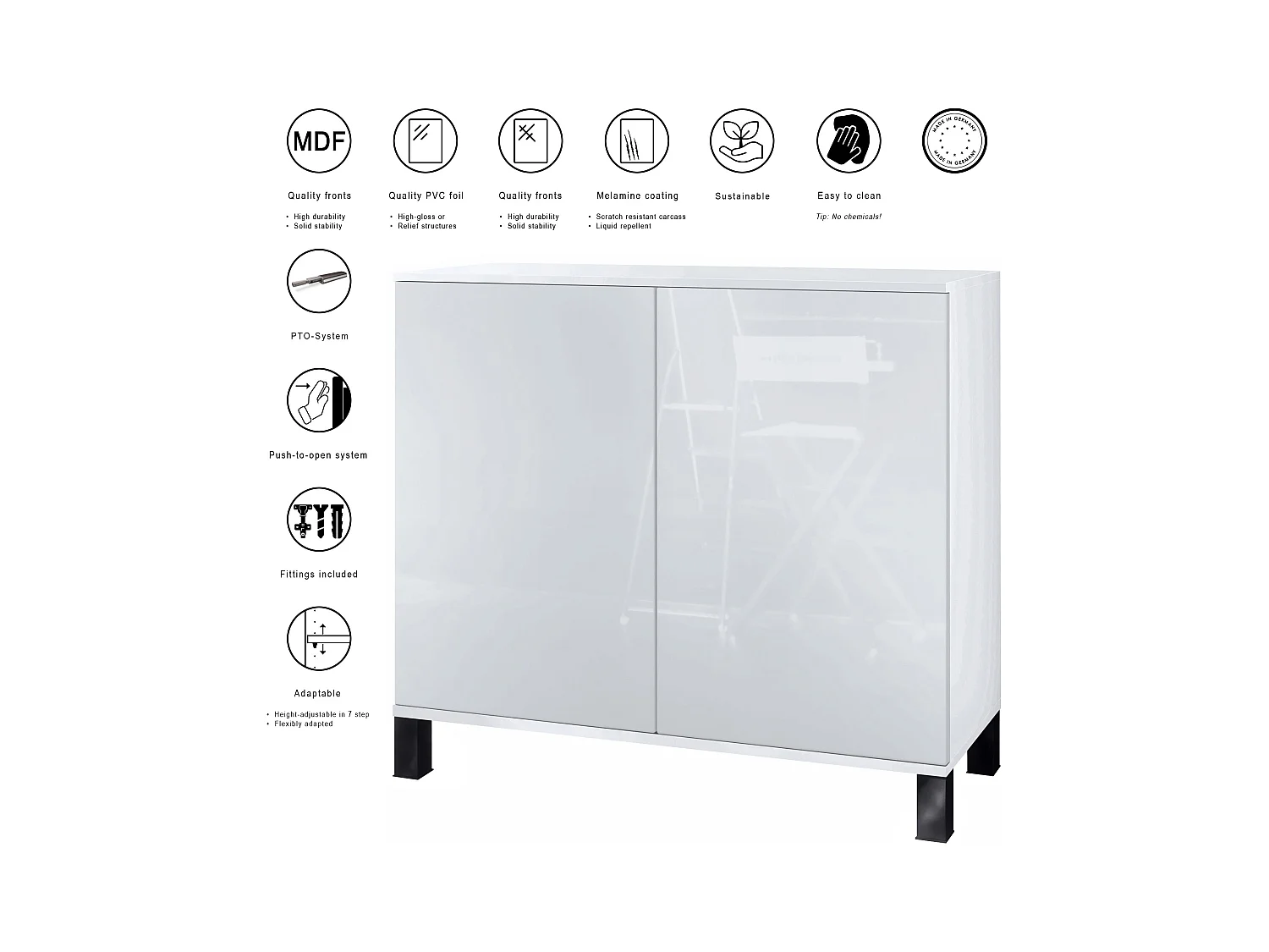 KOMMODE Skadu Sandgrau Hochglanz