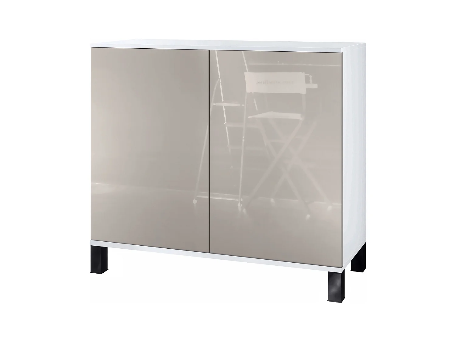 Commode Skadu V3, Buffet de Cuisine Moderne avec 2 Grandes Portes blanc mat / gris sable haute brillance (92,5 x 84.5 x 35)