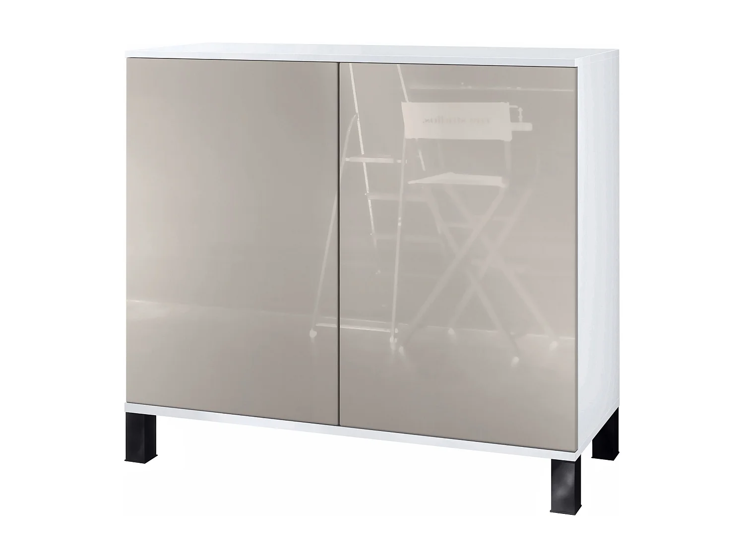 Credenza Skadu V3, Mobile da Cucina Moderno con 2 Grandi Ante bianco opaco / grigio sabbia lucido (92,5 x 84.5 x 35)