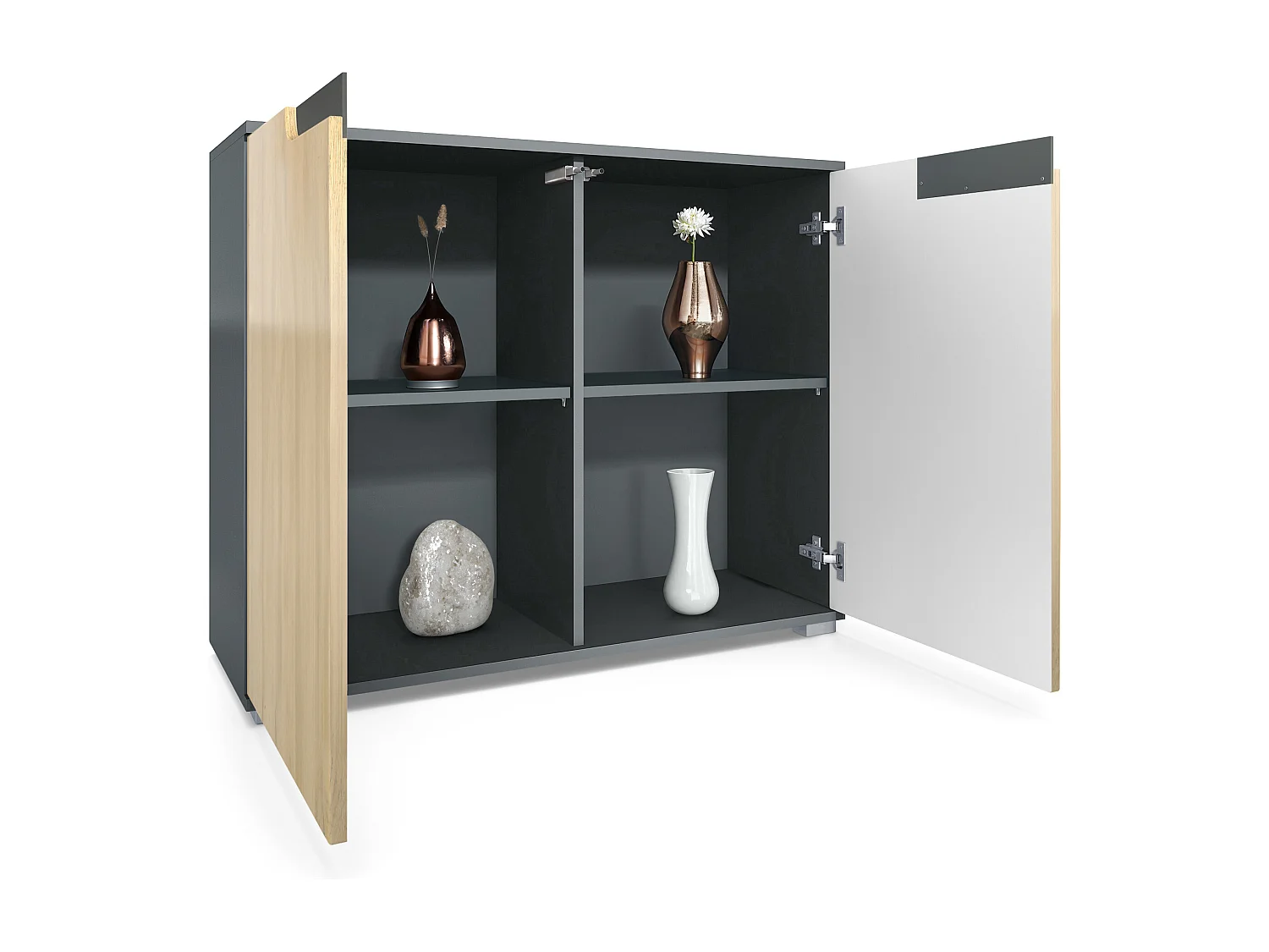 Commode Sylt V3, Buffet de Cuisine Moderne avec 2 Grandes Portes anthracite mat / blanc haute brillance (92,5 x 75.5 x 35)