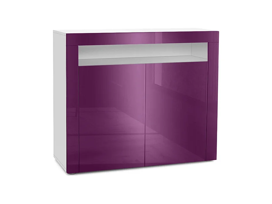Buffet Valencia, Commode avec 2 portes et 1 compartiment ouvert, Blanc mat/mûre haute brillance/mûre haute brillance (108 x 92 x 40 cm)