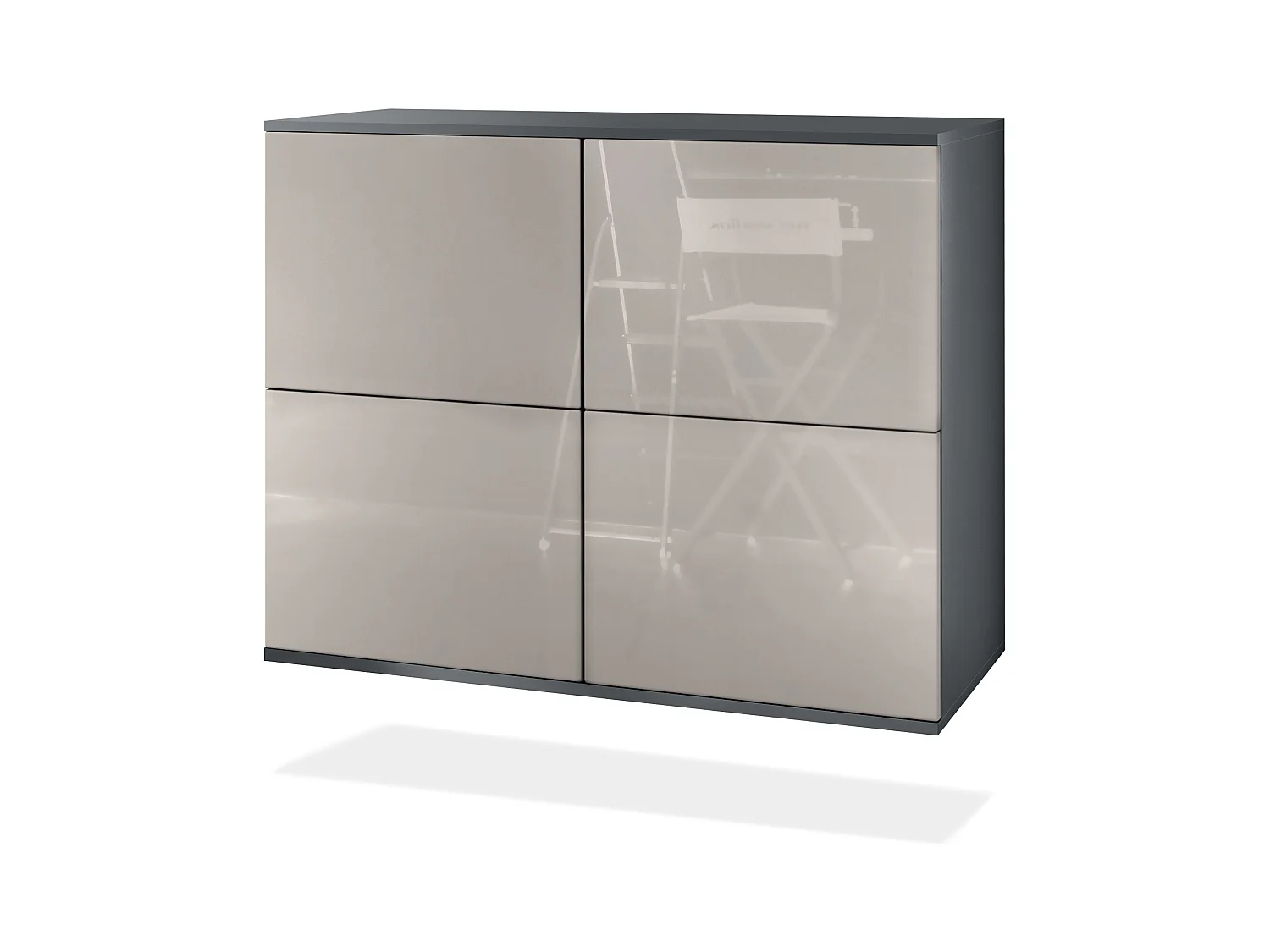 Buffet Rova V3 – Meuble de cuisine moderne avec 4 portes Push-to-Open anthracite mat / gris sable haute brillance (92,5 x 73.5 x 35)